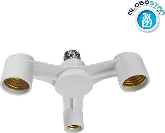 GloboStar 78976 Socket Extension for Socket E27 in White color Set 1pcs from 1xE27 to 3xE27 78976