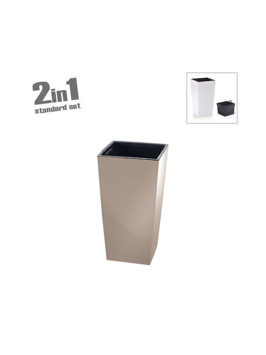 Iliadis Urbi Square Ghiveci Plastic Bej cu suport 27x27x50εκ.