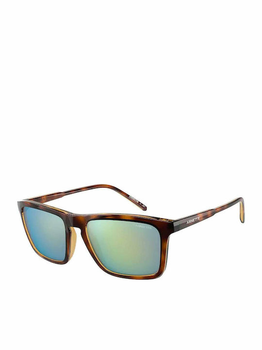 Herren Sonnenbrille mit Braun Schildkröte Kunststoff Gestell und Grün Spiegel Linse