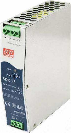 Mean Well SDR75-24 DIN Rail Power Supply 3.2A/24V/75W