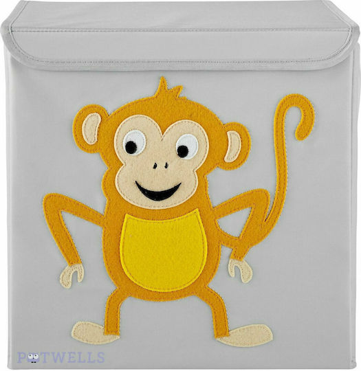 Potwells Детска кутия за съхранение, сгъваема от плат Monkey Сив 33x32x32см 1бр