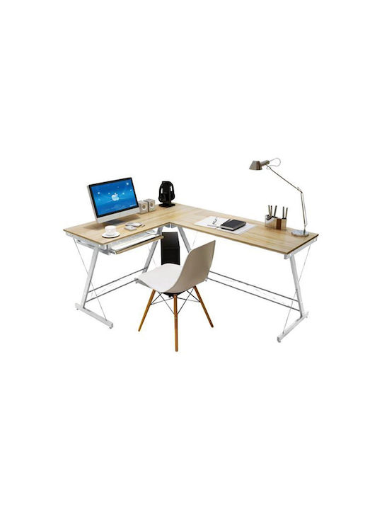 Corner Computer Office White / Natural 158x120x73cm