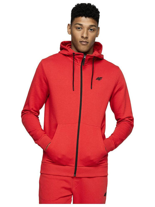 4F Men's Sweatshirt Jacket with Hood and Pockets Red