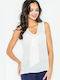 Figl M303 Women's Summer Blouse Sleeveless with V Neckline White 111719