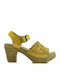 BioNatura Anatomic Leather Women's Sandals Nabuk 64A2013 with Ankle Strap Yellow with Chunky High Heel