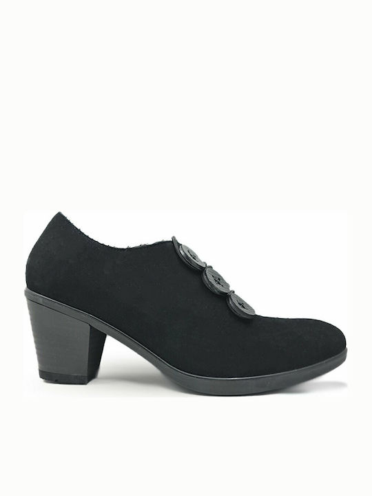 4318 Wildleder Damen Oxford-Stiefeletten mit mittlerem Absatz Schwarz
