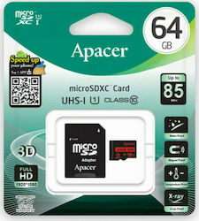 Apacer R85 microSDXC 64GB Clasa 10 U1 UHS-I cu adaptor