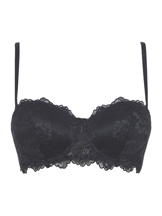 Lormar Deluxe Fascia Balconette Push Up Balconette Bra Black