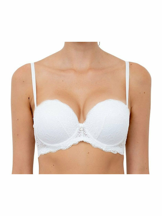 Extra Pizzo Balconette Λευκό Σουτιέν Push Up με Μπανέλες