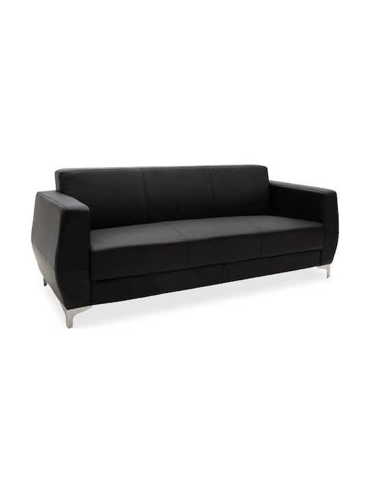 Dermis Three-Seater Artificial Leather Sofa Black 188x75cm