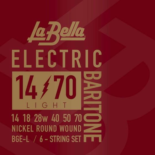 La Bella Electric Baritone Single Nickel Wound Strings for Electric Guitar 6 Pieces 20" Light