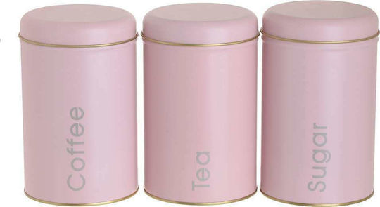 Click Set of 3 Metallic Pink Coffee Sugar Tea Jars with Lid 10x10x16cm 3 Pieces