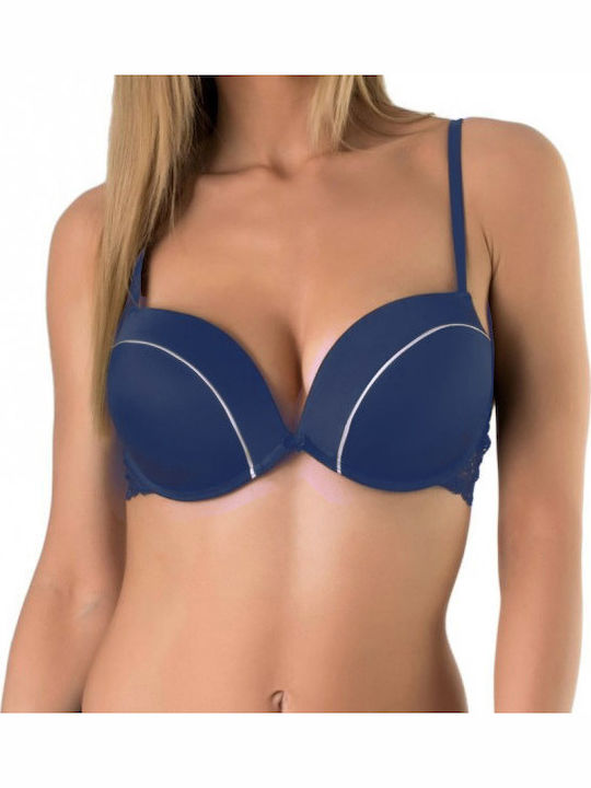 Trendy Μπλε Σουτιέν Push Up με Μπανέλες