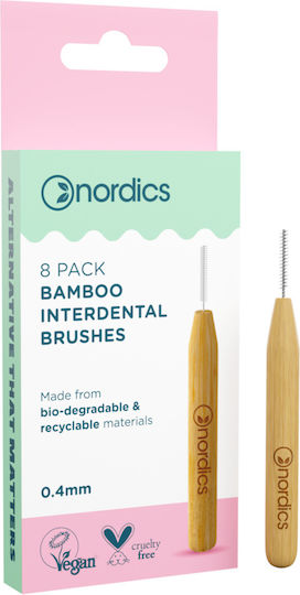 Nordics Bamboo Μεσοδόντια Βουρτσάκια με Λαβή 0.4mm Μπεζ 8τμχ