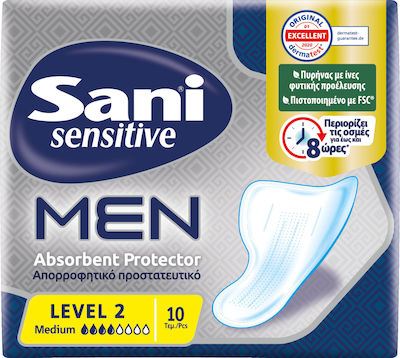 Sani Sensitive Men Medium Level 2 Ανδρικές Σερβιέτες Ακράτειας Κανονικής Ροής 4 Σταγόνες 10τμχ