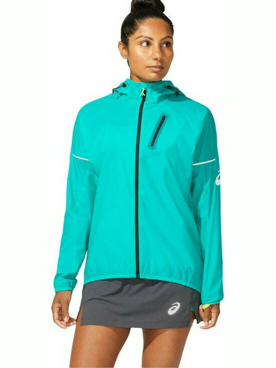 ASICS FujiTrail Women's Running Short Sports Jacket Waterproof for Winter with Hood Turquoise