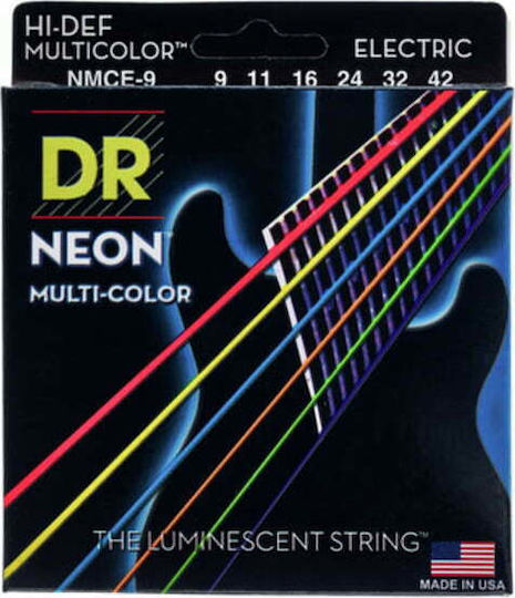 DR Set Corzi Pentru Chitară Electrică Neon Electric Multicolor Oțel Plăcat Cu Nichel 9 - 42 Light