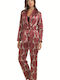 Miss Rosy Winter Damen Pyjama-Set Satin,σατεν Burgundisch