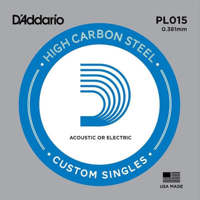 Daddario Single Steel String for Electric Guitar Single Plain .015"