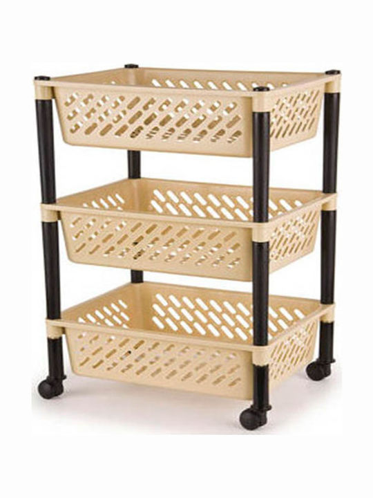 Kitchen Trolley Plastic Beige 3 Slots 39x30x62cm