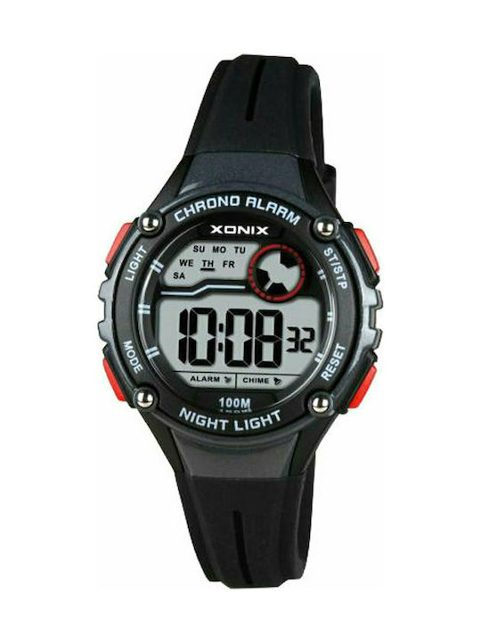Xonix Ψηφιακό Ρολόι Χρονογράφος με Καουτσούκ Λουράκι σε Μαύρο χρώμα
