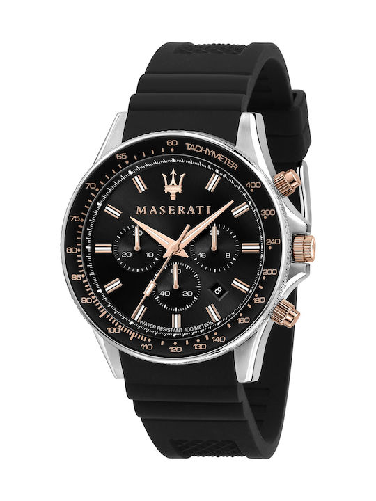 Maserati Men's Watch 44mm Chronograph Battery with Black Rubber Strap