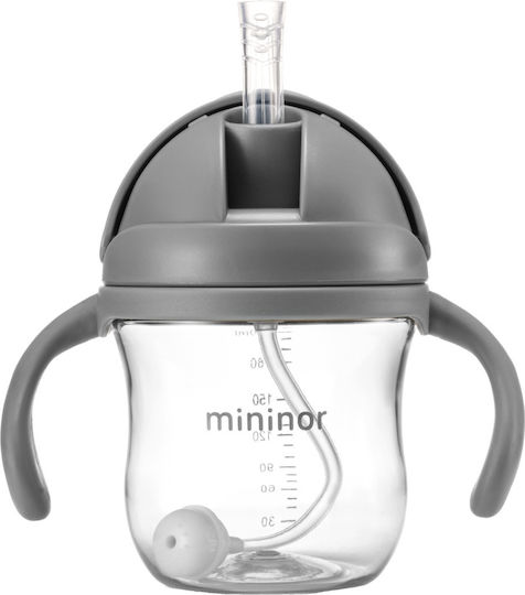 Mininor Baby Cup with Handles and Straw made of Plastic Gray 220ml for 6m+m+