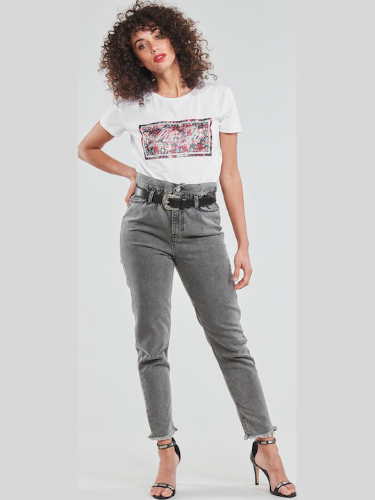 Hoch tailliert Damenjeans in Paperbag-Passform Gray