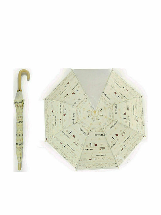 Spacecow Kids Curved Handle Umbrella with Cars with Diameter 48.5cm Beige