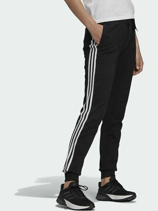 Essential 3-Stripes Ψηλόμεσο Παντελόνι Φόρμας με Λάστιχο Μαύρο