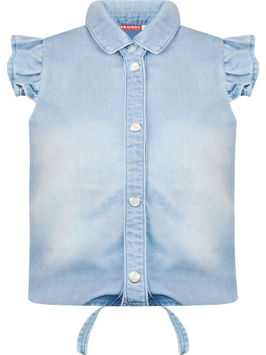 Kinder Einfarbig Hemd Ärmellos Denim Blau