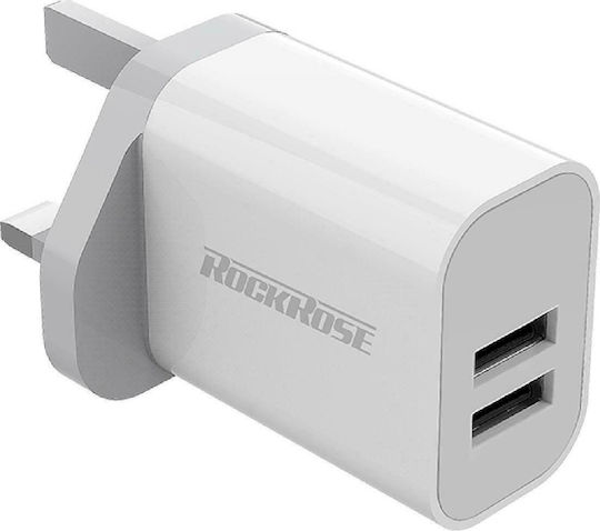 Rockrose Φορτιστής Χωρίς Καλώδιο με 2 Θύρες USB-A 12W Quick Charge 3.0 Λευκός (Casa A2 UK)