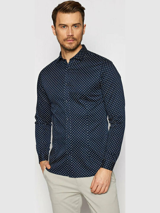 Langärmlig Baumwolle Hemd Polka Dot Marineblau