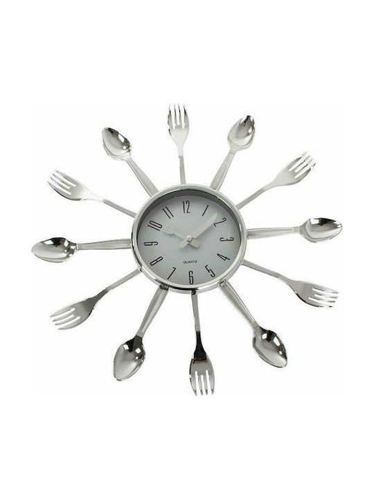 Μαχαιροπίρουνα Wall Clock Plastic Silver Ø38cm