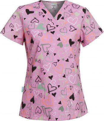 B-Well Bambina Women's Medical Blouse Καρδιές Pink