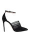 Mourtzi Suede Pointed Toe Stiletto Black High Heels with Strap