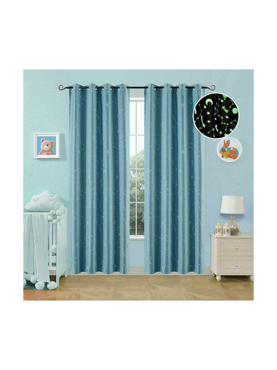 Beauty Home Kids Blackout Fluorescent Curtain With Grommet Tops Light Blue 140x260cm
