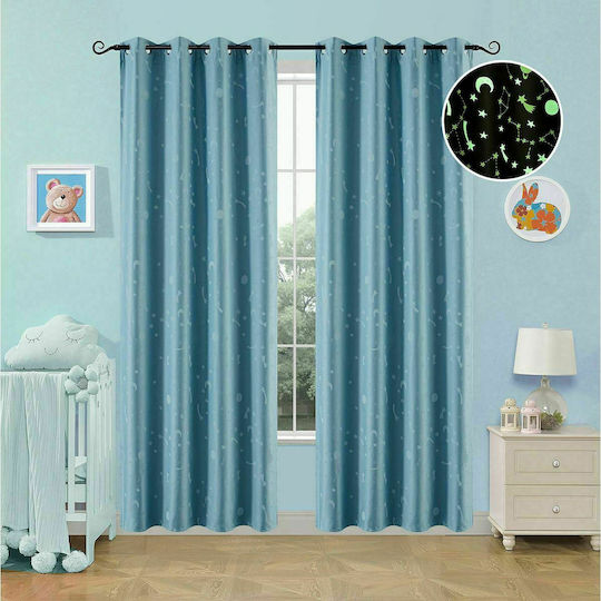 Beauty Home Kids Blackout Fluorescent Curtain With Grommet Tops Light Blue 140x260cm