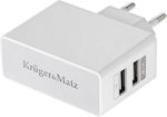 Kruger & Matz Φορτιστής με 2 Θύρες USB-A και Καλώδιο micro USB Λευκός (KM0017)