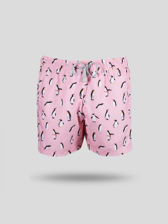 John Frank Penguin Pink Men's Swimwear Shorts Pink with Patterns