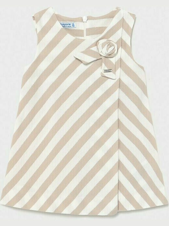 Mayoral Kids Dress Striped Sleeveless Beige