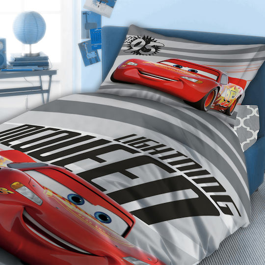 Dimcol Σετ Σεντόνια Μονά Βαμβακερά Cars 874 Κόκκινο 160x240cm 3τμχ