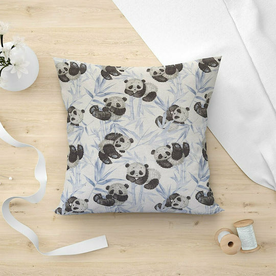 Lino Home Dekorativer Kissenbezug Panda Bear aus 100% Baumwolle 601 Hellblau 45x45cm