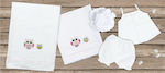 Mouchtaris Collection Baptism Towel Set Owls Λευκό