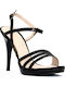 Ellen Fabric Women's Sandals Black with Thin High Heel