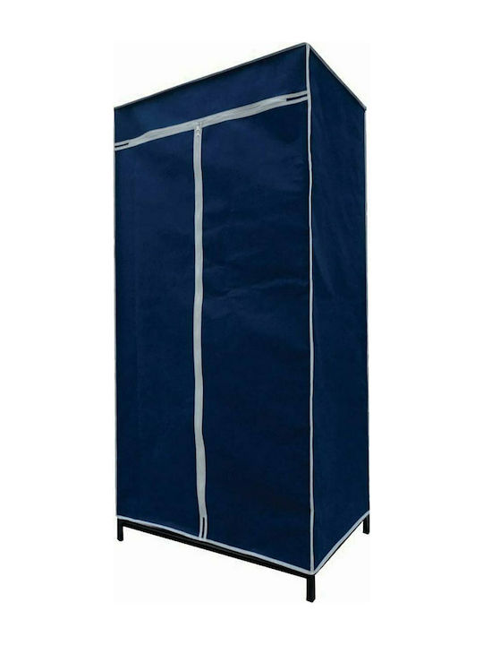 Sidirela Fabric Wardrobe with Zipper and Shelves in Blue Color 90x50x160cm E-0419