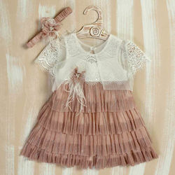 Lollipop Celebrations Chocolate Baptism Outfit with Dress & Hair Accessories 2pcs