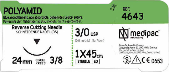 Medipac Sutures Lungime 45cm cu ac 24mm Polyamid 3/0 cu ac 24mm