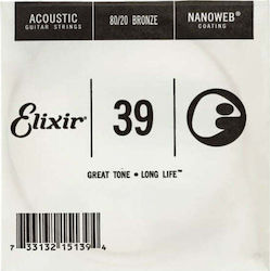 Elixir Single 80/20 Bronze String for Acoustic Guitar Nanoweb Acoustic .039" 73339