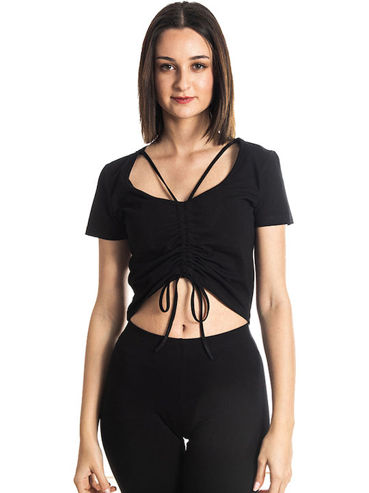 Women's Summer Crop Top Cotton Short Sleeve Black